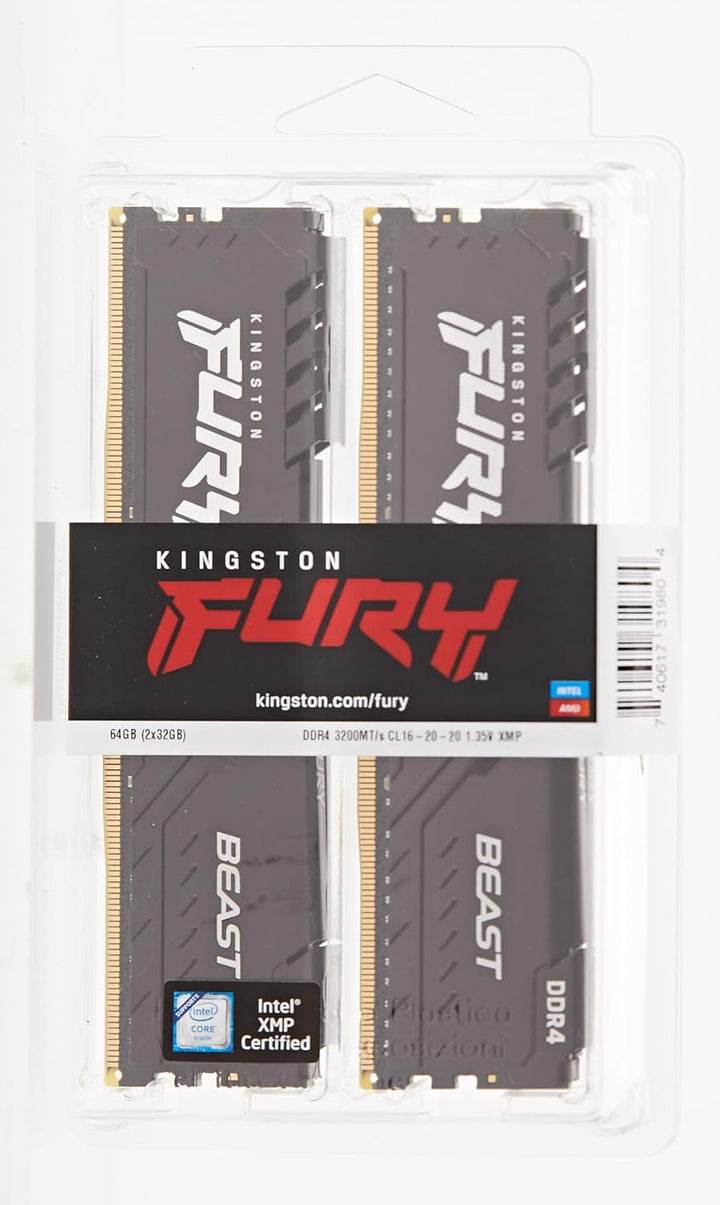 Kingston Fury Beast 64GB (2X32Gb) 3200Mt/S DDR4 CL16 Desktop Memory Kit of 2 KF432C16BBK2/64