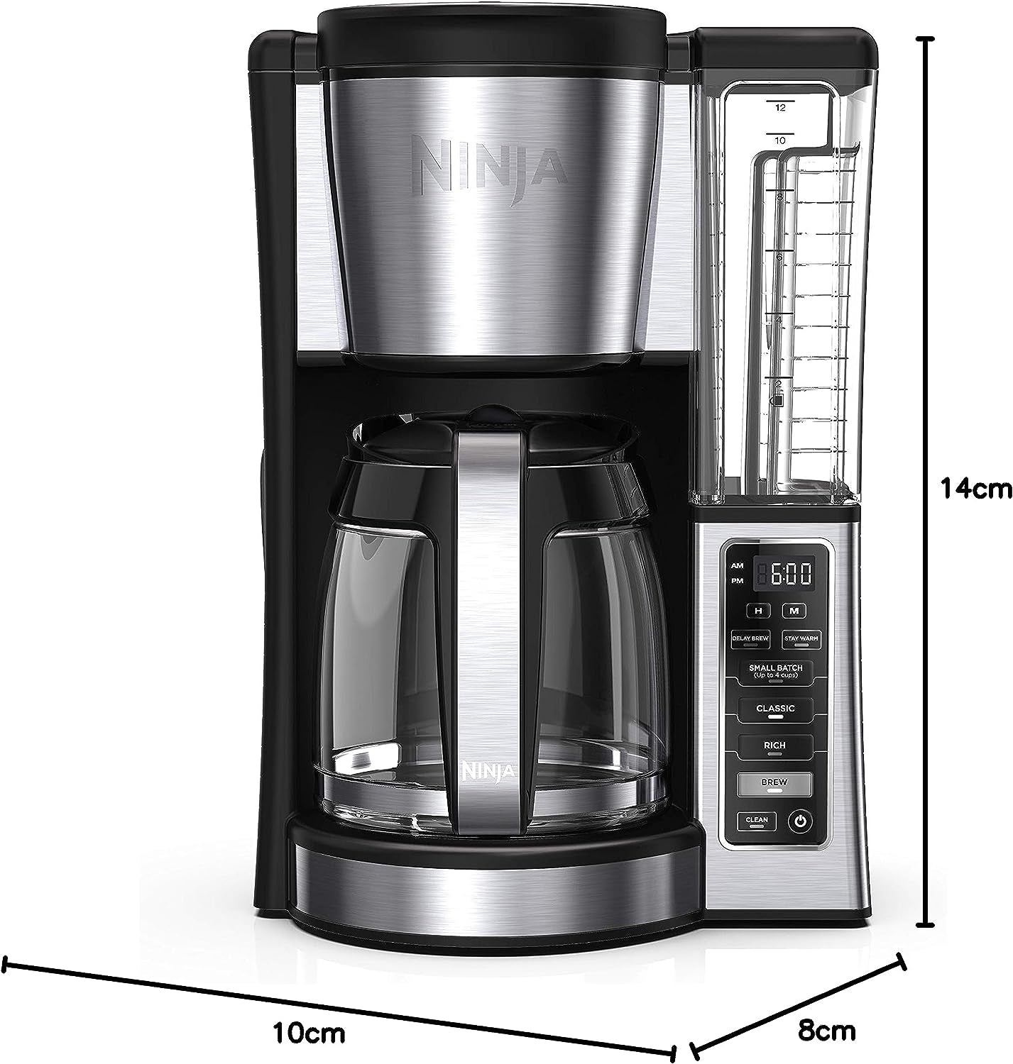 Ninja 12-Cup Programmable Coffee Brewer, 2 Brew Styles, Adjustable Warm Plate, 60Oz Water Reservoir, Delay Brew - Black/Stainless Steel