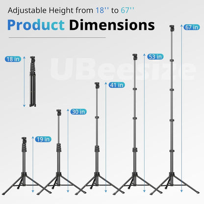 Ubeesize 67" Phone Tripod & Selfie Stick, Camera Tripods Stand with Wireless Remote and Phone Holder,Compatible with Iphone Android Phone, Perfect for Selfies/Video Recording/Live Streaming Black