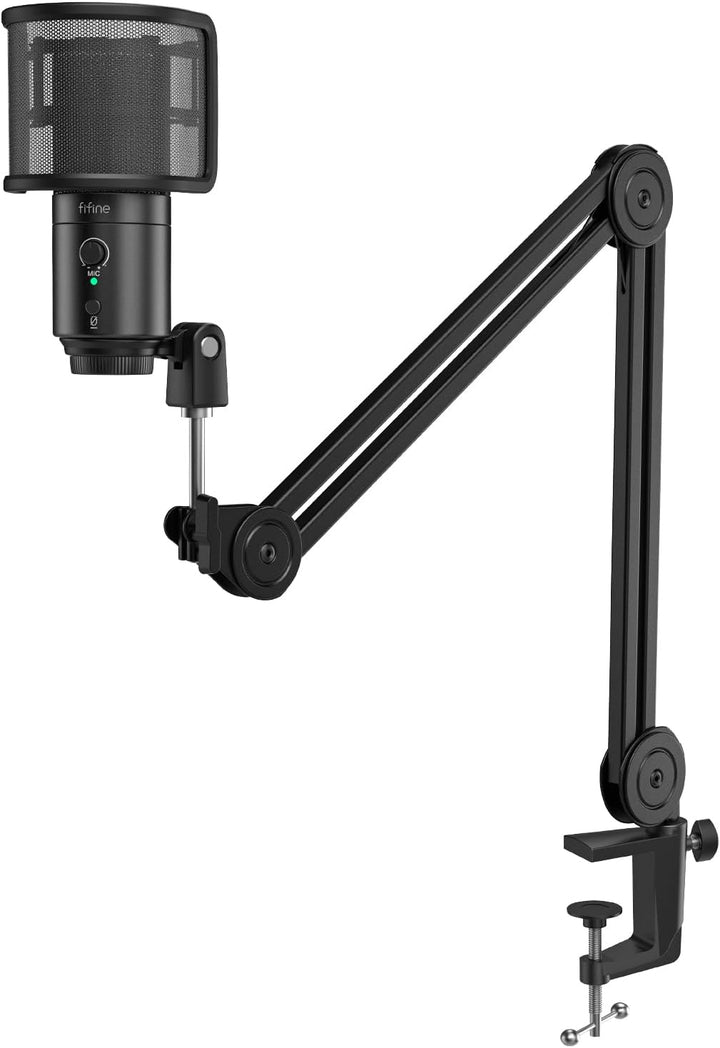 FIFINE USB/USB-C Desktop Mic and Arm Stand, PC Microphone with Pop Filter for Computer and Mac, Studio Condenser Mic with Mute Button Headphone Jack for Gaming Streaming Recording Youtube (K683A+BM63)
