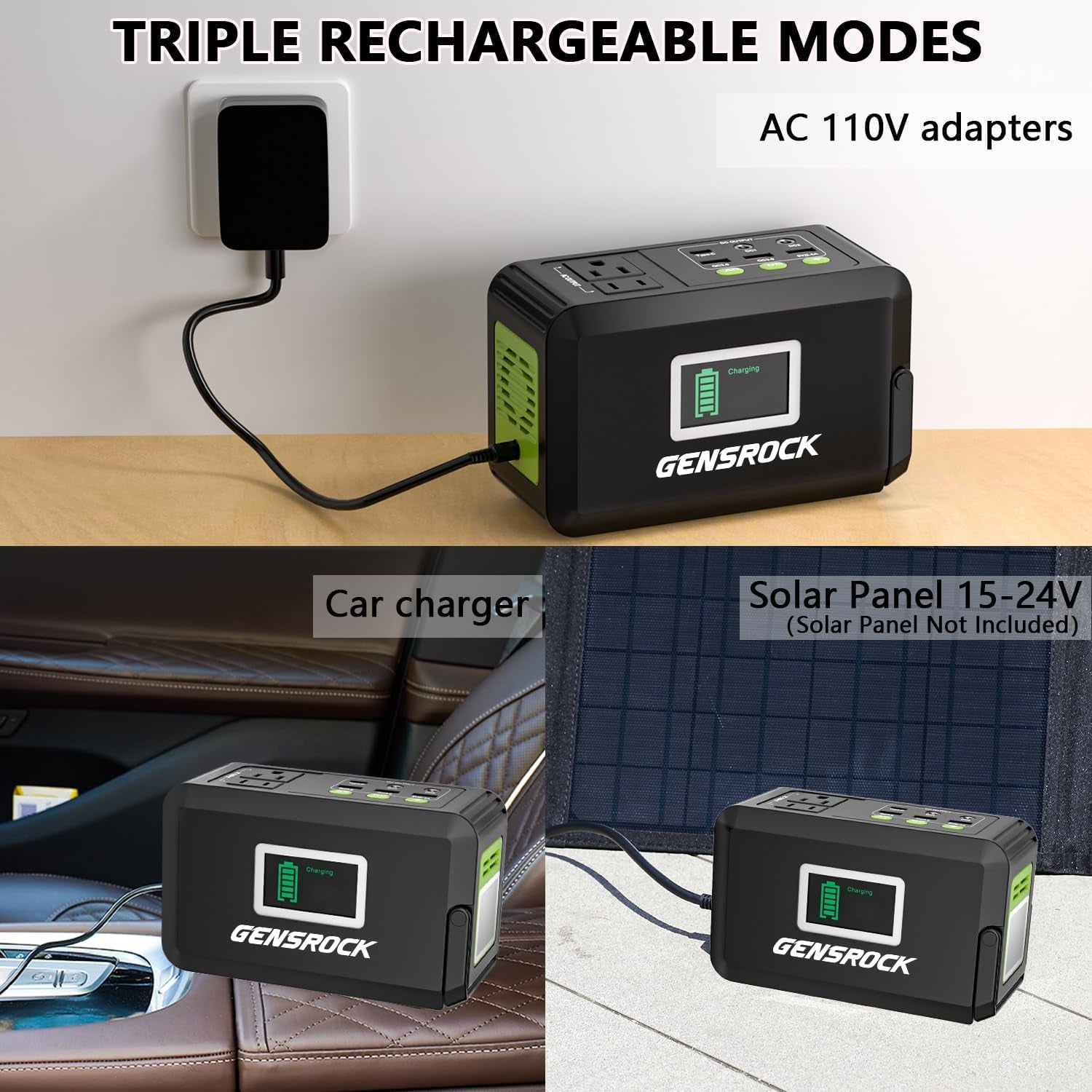 GENSROCK Portable Power Station, 88Wh Outdoor Solar Generator, Lithium Battery Power Bank with 110V/150W Peak AC Outlet,Qc 3.0, Type-C, LED Flashlight for CPAP Home Camping Travel Emergency.