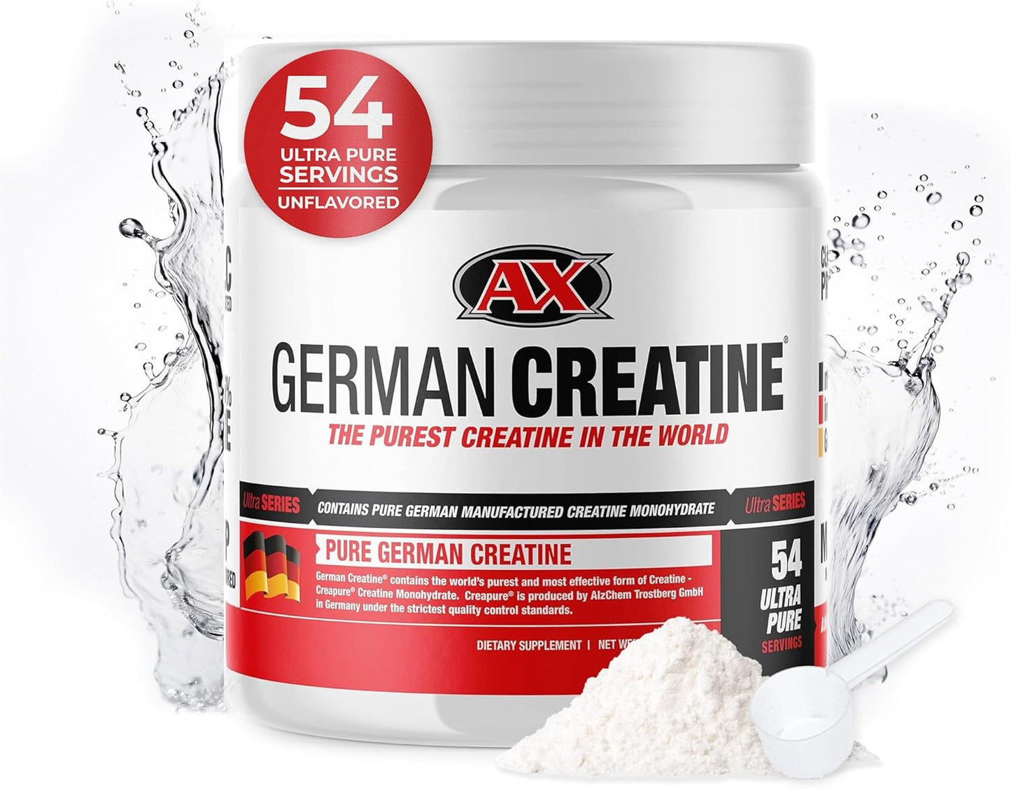 German Creatine - Pure Creapure Micronized Creatine Monohydrate Powder, Promotes Muscle Growth, Increase Muscle Mass, Enhance Strength, 99.99% Purity, 3Rd Party Tested, 270G (54 Servings)