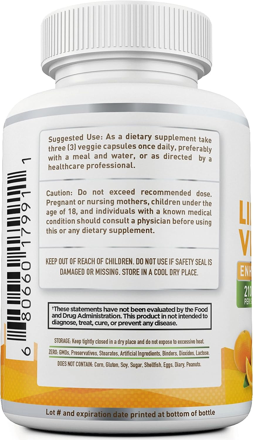 Liposomal Vitamin C 2100Mg- 180 Capsules High Absorption Ascorbic Acid - Supports Immune System and Collagen Booster - Powerful Antioxidant High Dose Fat Soluble Supplement