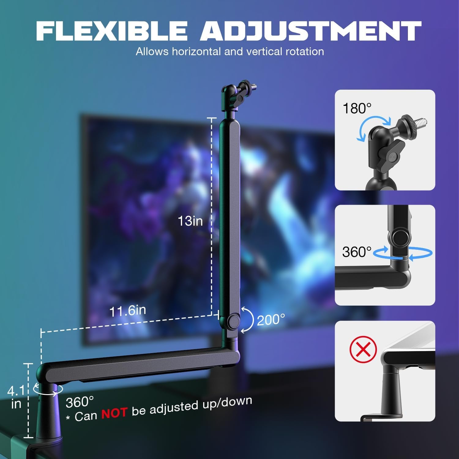 FIFINE Microphone Boom Arm, Low Profile Adjustable Stick Microphone Arm Stand with Desk Mount Clamp, Screw Adapter, Cable Management, for Podcast Streaming Gaming Studio-Bm88