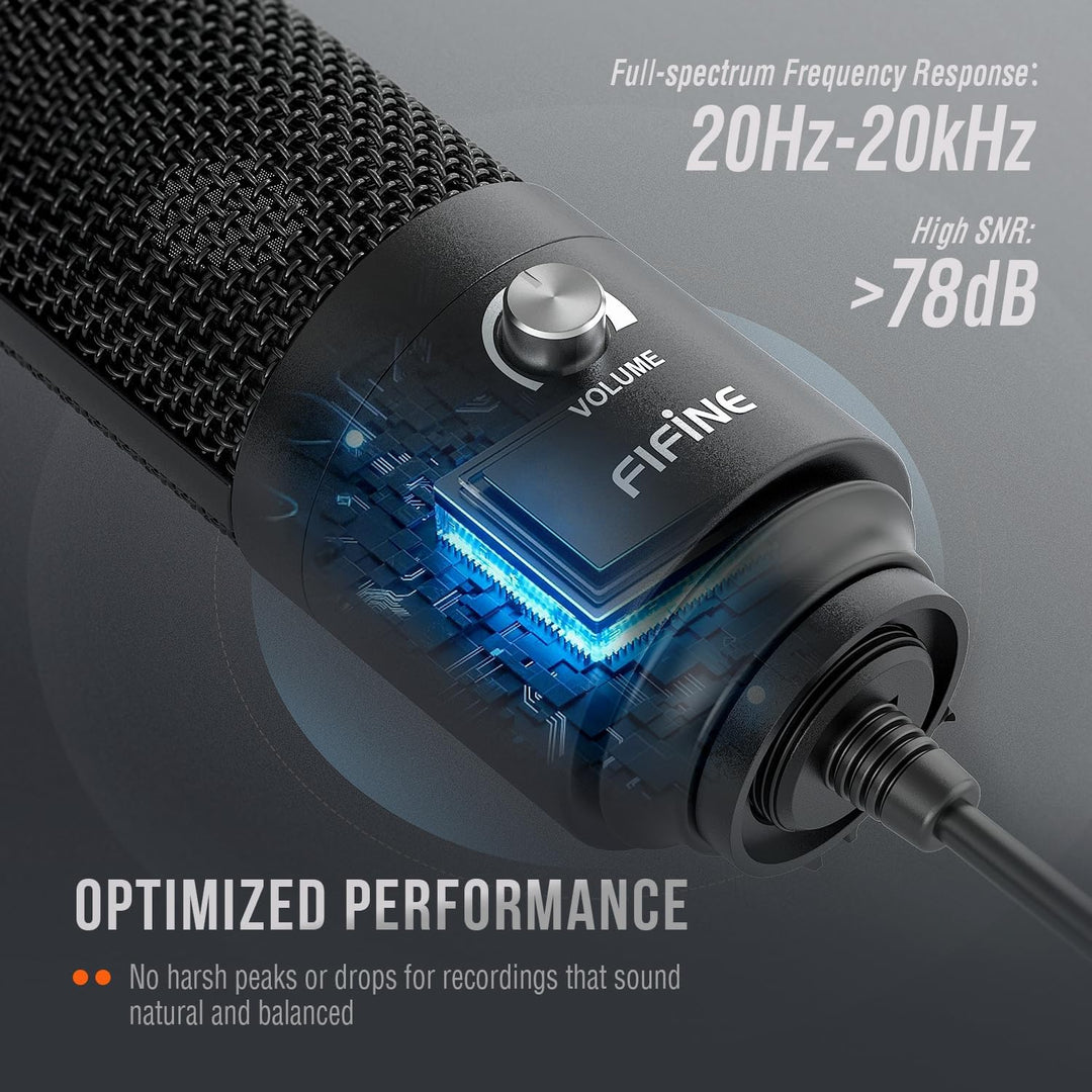 FIFINE USB Microphone, Metal Condenser Recording Microphone for MAC OS, Windows, Cardioid Laptop Mic for Recording Vocals, Voice Overs, Streaming, Meeting and Youtube Videos-K669B