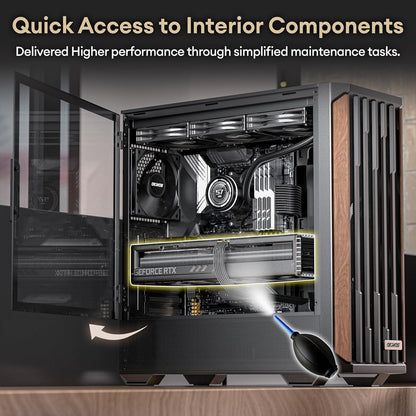 Genuine Walnut Wood PC Case, Support 360Mm Radiator on Top, Pre-Installed 4 X 120Mm PWM Fans ATX Case, Type-C Port, Magnetic Tempered Glass Side Panel, Black Computer Case, Cypress 7