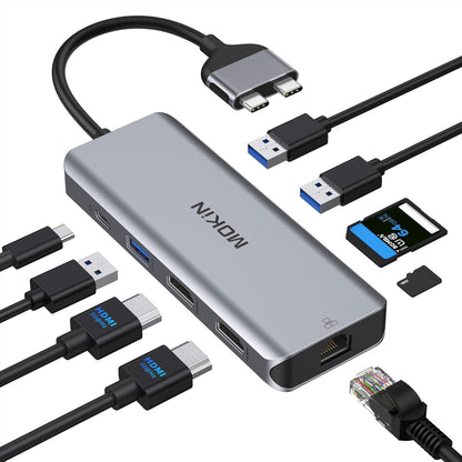 Macbook Pro Docking Station Dual Monitor Macbook Pro HDMI Adapter,9 in 1 USB C Adapters for Macbook Pro Air Mac HDMI Dock Dongle Dual USB C to Dual HDMI Ethernet 3USB SD/TF100W PD