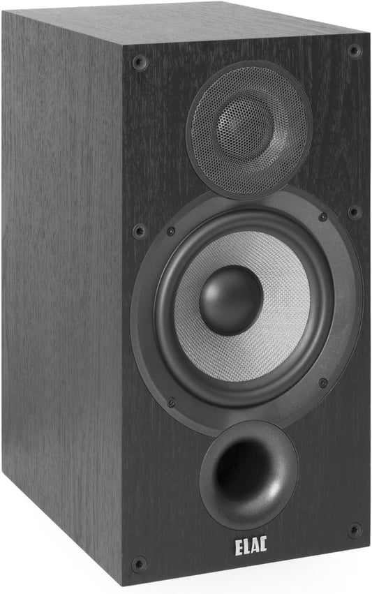 ELAC Debut 2.0 B6.2 Bookshelf Speakers, Black (Pair) - 1” Cloth Dome Tweeter & 6.5” Aramid Fiber Woofer - 2-Way Bass Reflex - up to 35,000 Hz Response