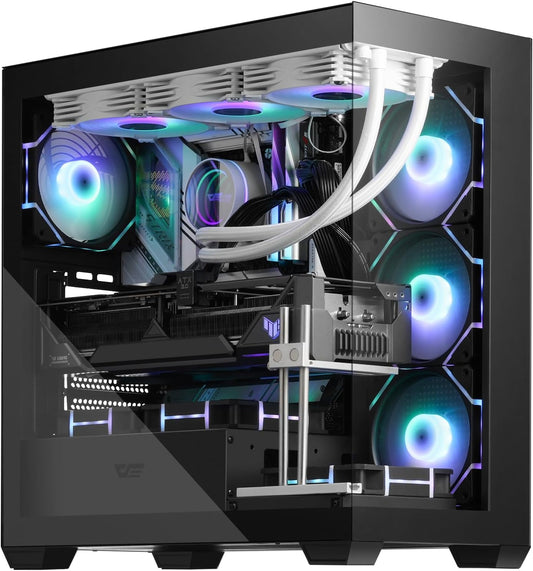 Darkflash ATX Mid-Tower PC Case, Pre-Install 4 PWM ARGB Fans Computer Case, Full View Dual Tempered Glass Gaming PC Case, Type C Port, Supports up to 360Mm Water Cooling Radiator, Black(Ds900)