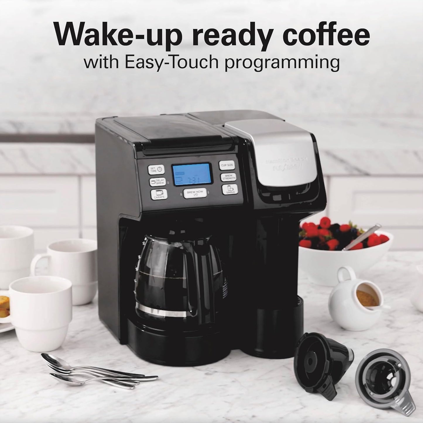 Hamilton Beach Flexbrew Trio 2-Way Coffee Maker, Compatible with K-Cup Pods or Grounds, Combo, Single Serve & Full 12C Pot, Black - Fast Brewing (49902)