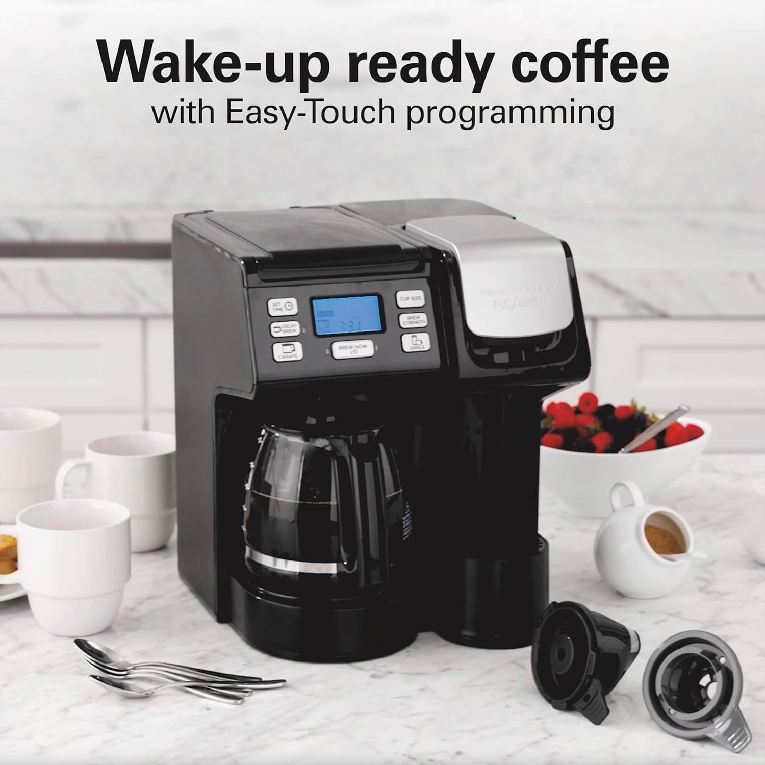 Hamilton Beach Flexbrew Trio 2-Way Coffee Maker, Compatible with K-Cup Pods or Grounds, Combo, Single Serve & Full 12C Pot, Black - Fast Brewing (49902)