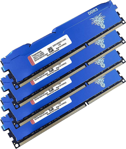 Yongxinsheng DDR3 32GB Kit (8Gbx4) Desktop RAM 1866Mhz PC3-14900 UDIMM Non-Ecc Unbuffered 1.5V 2Rx8 Dual Rank 240 Pin CL13 PC Computer Memory Upgrade Module (Blue)