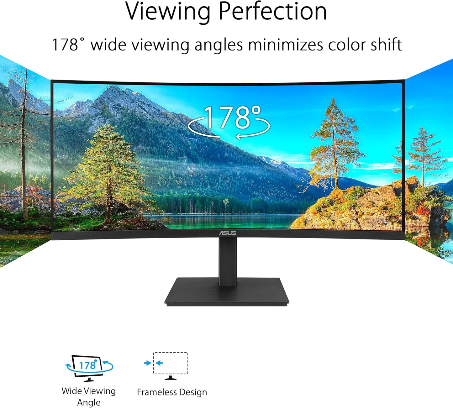 ASUS 34” Ultrawide Curved USB-C Docking Monitor (VA34VCPSN) - 21:9 QHD (3440 X 1440), 1500R Curvature, 100Hz, Adaptive Sync, USB Hub, RJ45, Eye Care, Frameless, VESA Wall Mountable, Height Adjustable