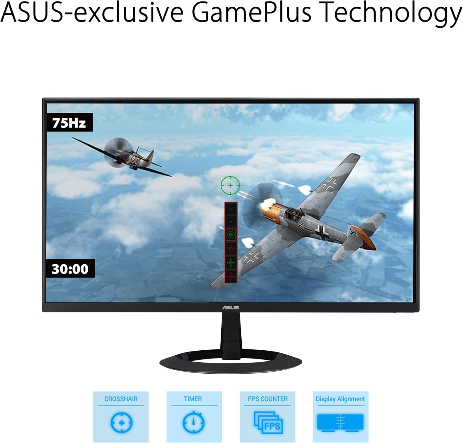 ASUS 22” (21.45” Viewable) 1080P Eye Care Monitor (VZ22EHE) - Full HD, IPS, 75Hz, 1Ms (MPRT), Adaptive-Sync, HDMI, Low Blue Light, Flicker Free, HDMI, VGA, Ultra-Slim,Black