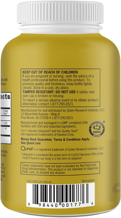 Qunol Ubiquinol Coq10 100Mg Softgels, Ubiquinol - Active Form of Coenzyme Q10, Antioxidant for Heart Health, Healthy Blood Pressure Levels, Beneficial to Statin Users, 120 Count