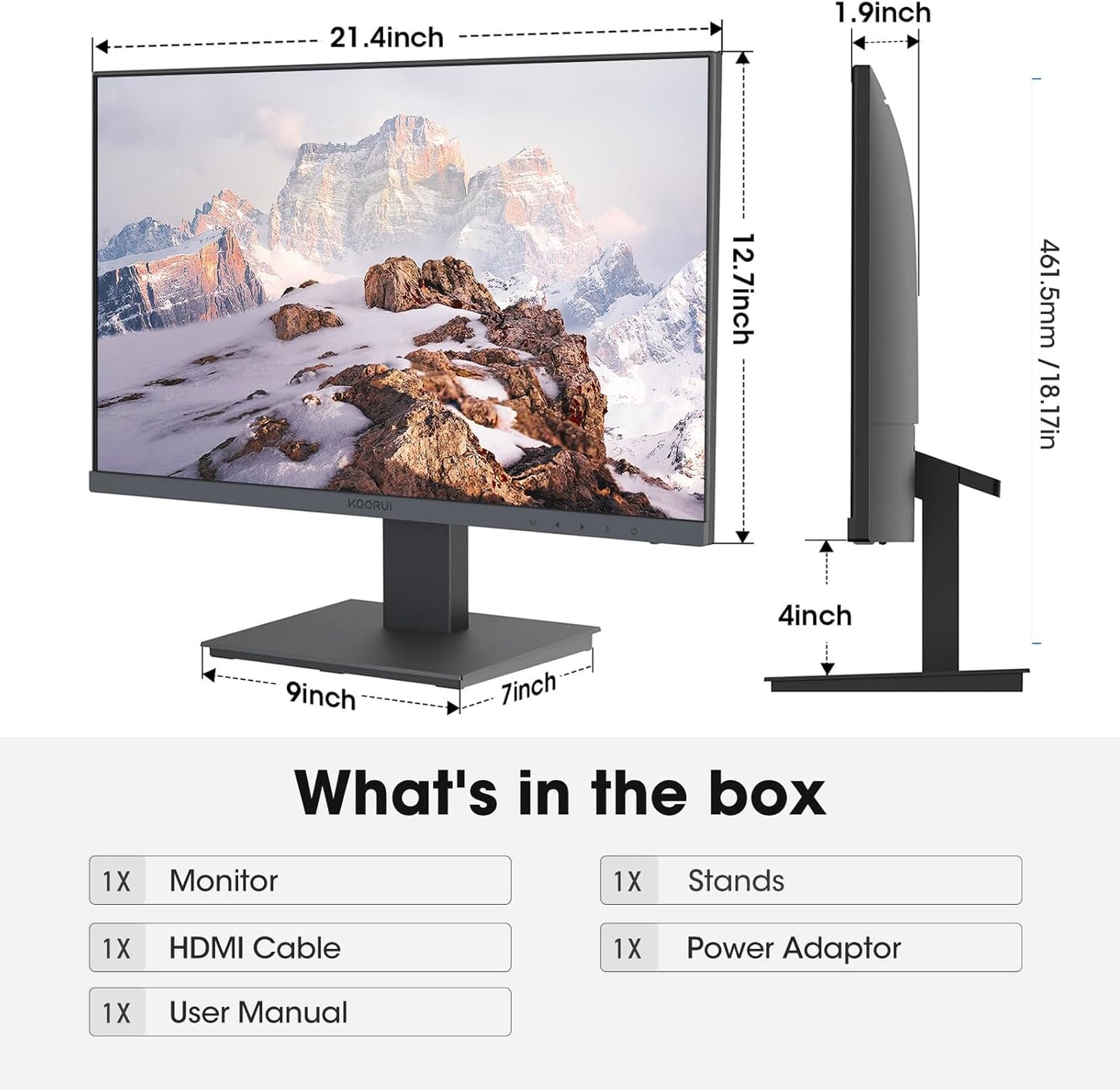 KOORUI 24-Inch Computer Monitor Full HD 1920 X 1080P VA Display 75Hz 3000:1 Contrast Ratio with HDMI, VGA, Frameless, 75 X 75 Mm VESA Mountable, Ergonomic Tilt, Black, 24N1A