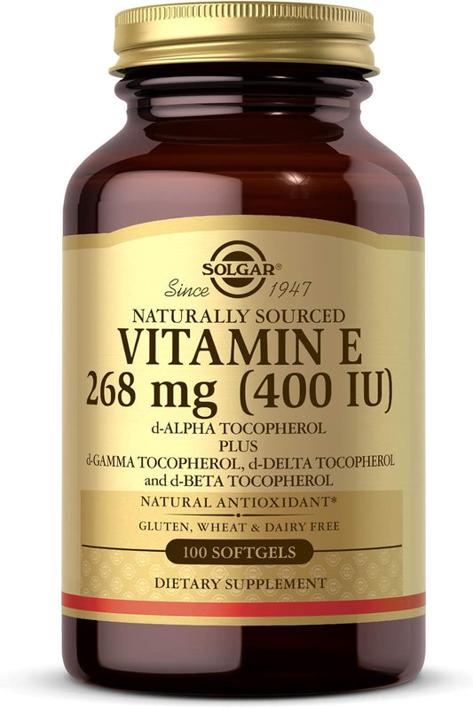 Solgar Vitamin E 268 MG (400 IU) (D-Alpha Tocopherol & Mixed Tocopherols), 100 Softgels - Supports Immune System & Skin Nutrition - Natural Antioxidant - Gluten Free, Dairy Free - 100 Servings