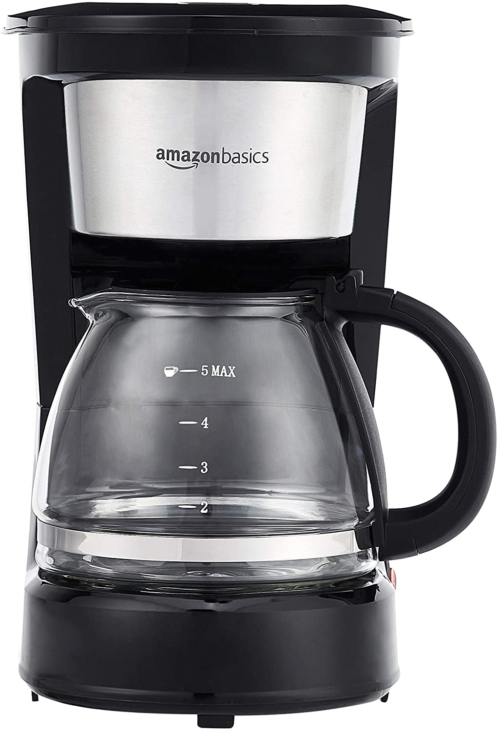 Amazon Basics Coffee Makers, 5-Cup Coffee Machines with Reusable Filter, Coffee Pots, Black & Stainless Steel