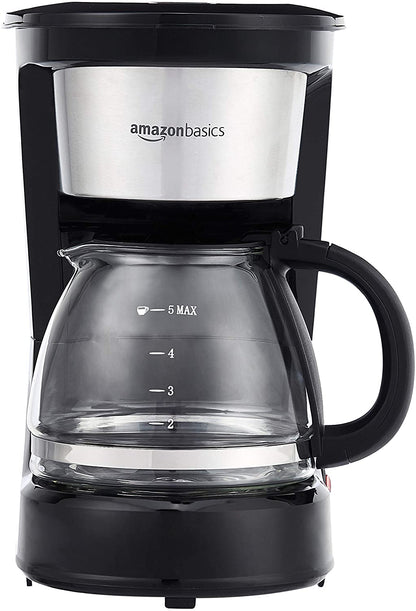 Amazon Basics Coffee Makers, 5-Cup Coffee Machines with Reusable Filter, Coffee Pots, Black & Stainless Steel