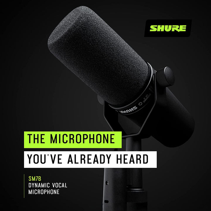 Shure SM7B Microphone - Vocal Dynamic Studio Mic for Broadcast, Podcast, Recording, Gaming & Streaming, XLR, Rugged Construction, Detachable Windscreen, Smooth Sound, Warm Vocals, Wide-Range Frequency