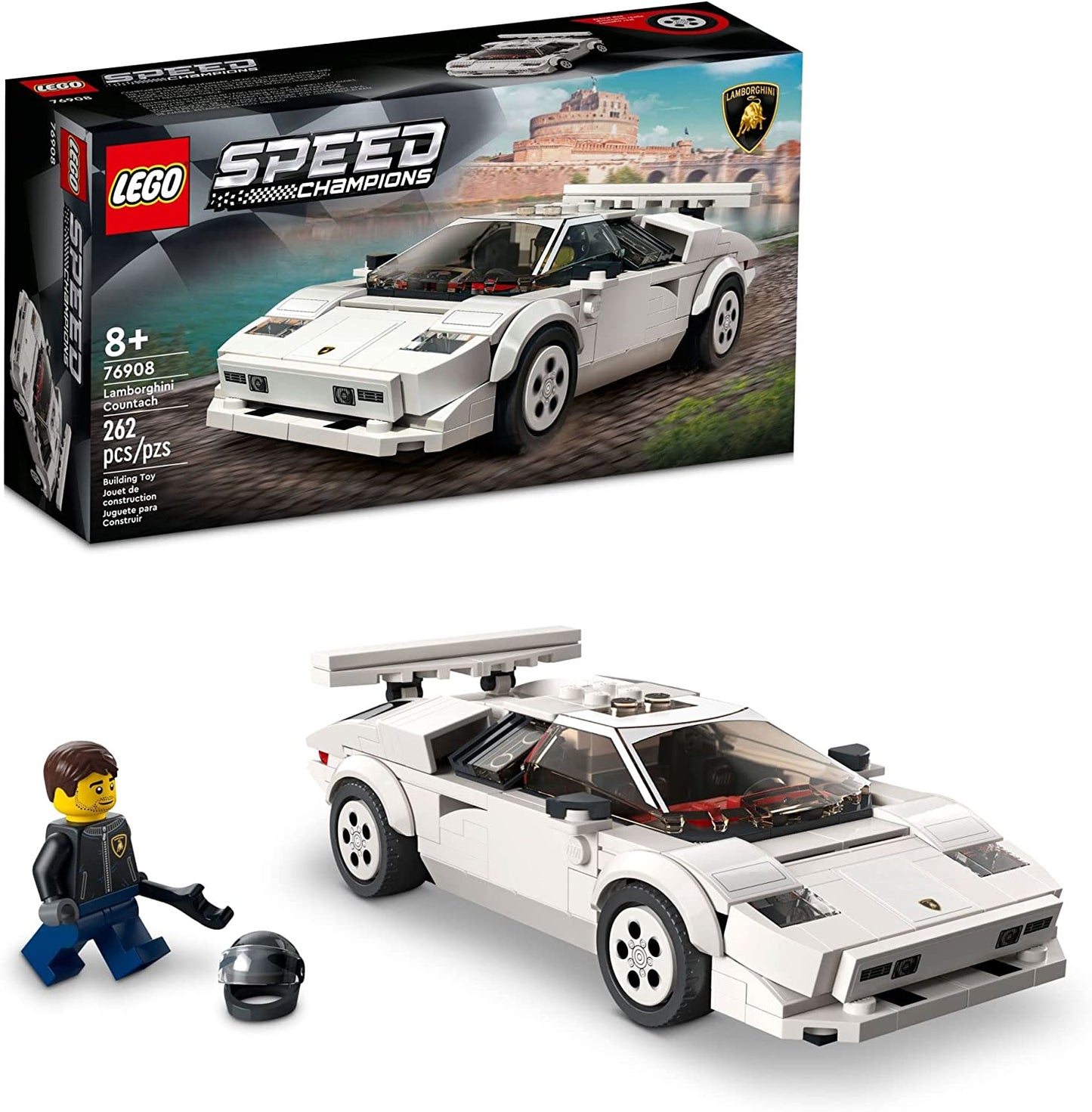 Lego Speed Champions Lamborghini Countach 76908, Race Car Toy Model Replica, Collectible Building Set with Racing Driver Minifigure