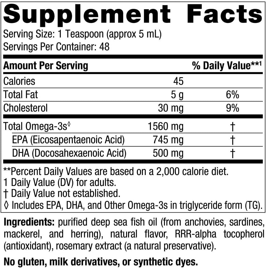 Nordic Naturals Omega-3, Lemon Flavor - 8 Oz - 1560 Mg Omega-3 - Fish Oil - EPA & DHA - Immune Support, Brain & Heart Health, Optimal Wellness - Non-Gmo - 48 Servings