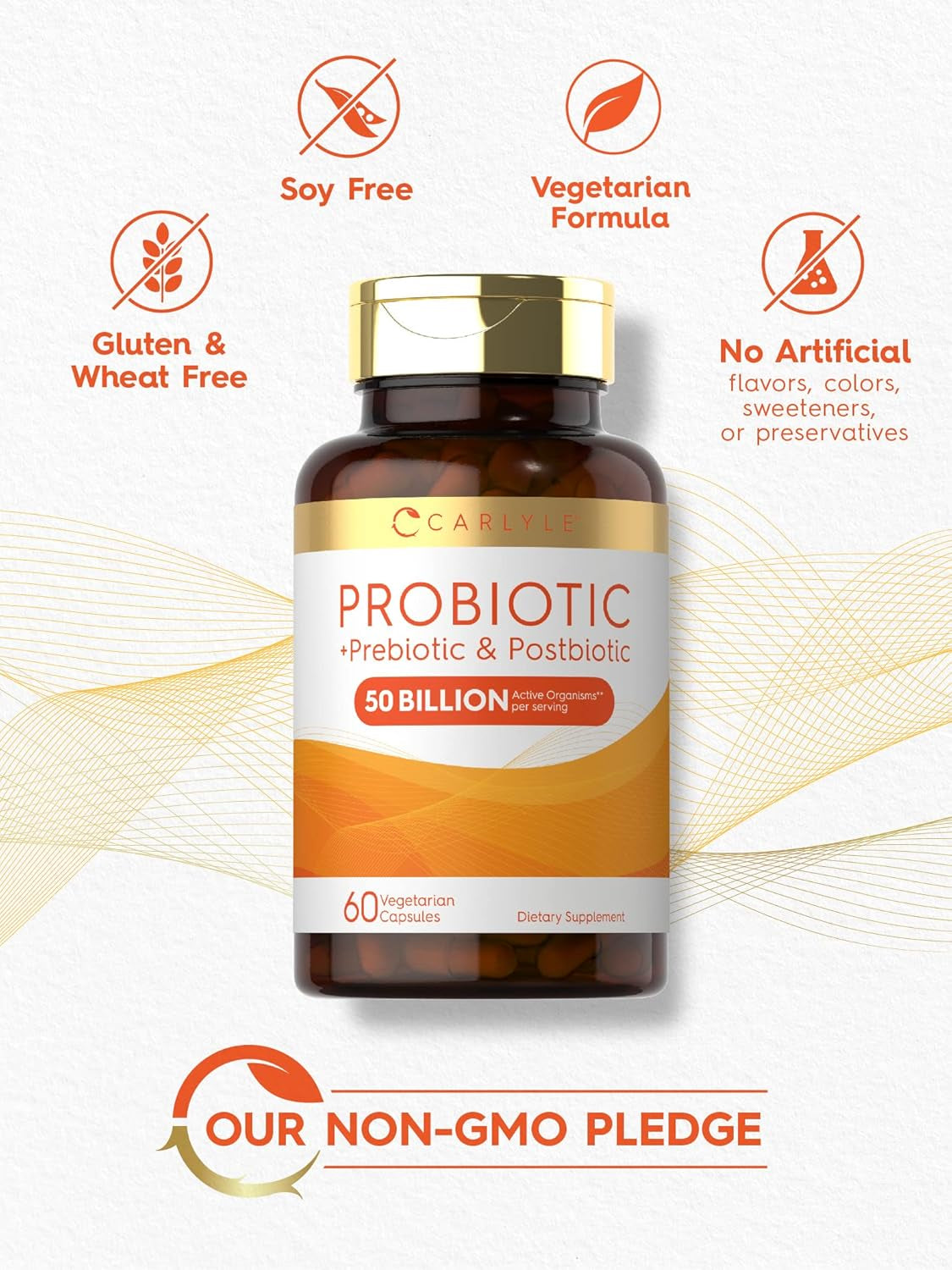 Carlyle Prebiotic, Probiotic & Postbiotic | 50 Billion CFU 60 Powder Pills | 3 in 1 Supplement | Vegetarian, Gluten Free & Non-Gmo Formula