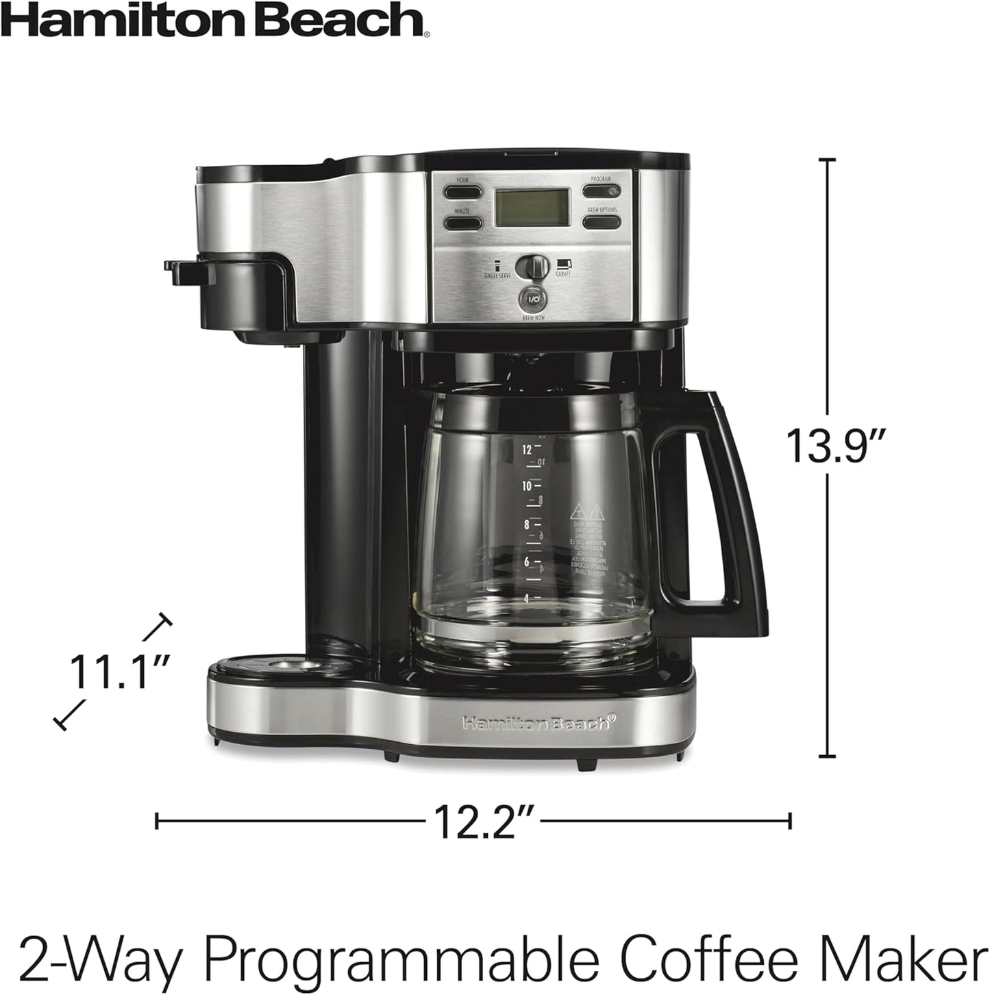 Hamilton Beach 2-Way 12 Cup Programmable Drip Coffee Maker & Single Serve Machine, Glass Carafe, Auto Pause and Pour, Black (49980R)