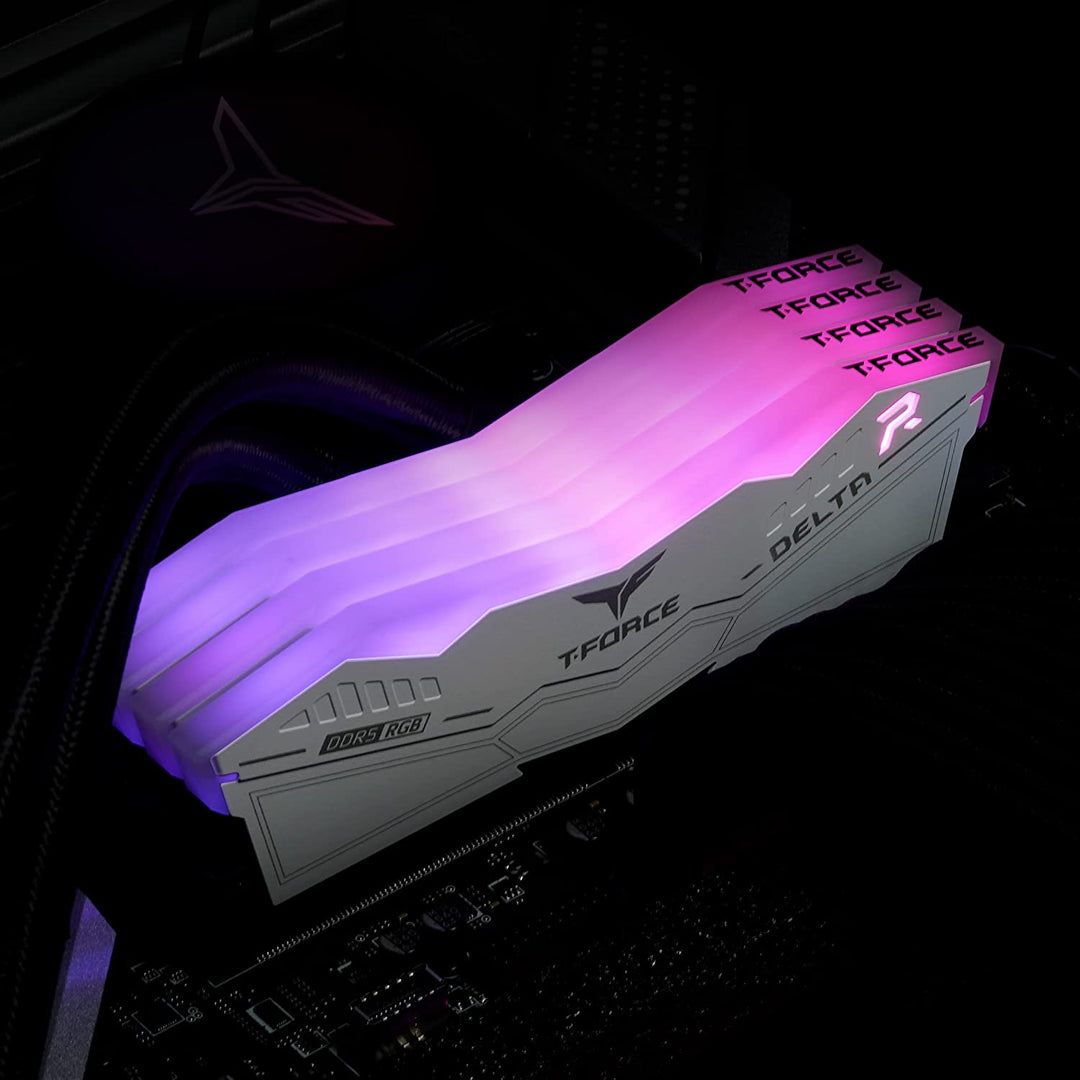 TEAMGROUP T-Force Delta RGB DDR5 Ram 32GB (2X16Gb) 6000Mhz PC5-48000 CL30 Intel XMP 3.0 & AMD Expo Compatible Desktop Memory Module Ram White FF4D532G6000HC30DC01