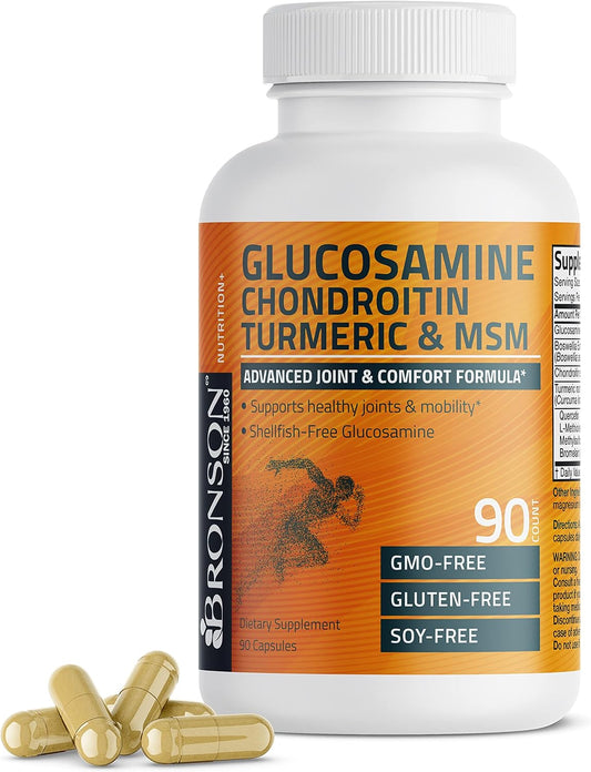 Bronson Glucosamine Chondroitin Turmeric & MSM Advanced Joint & Cartilage Formula, Supports Healthy Joints, Mobility & Cartilage - Non-Gmo, 90 Capsules