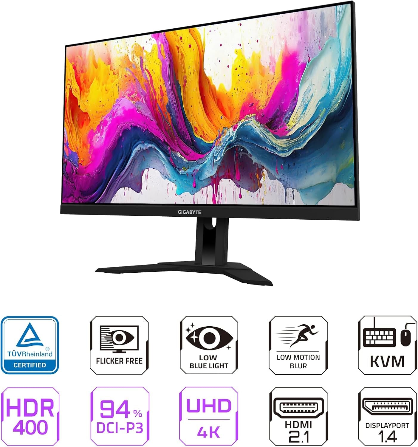 GIGABYTE M28U 28" 144Hz Gaming Monitor, 3840 X 2160 SS IPS Display, 1Ms (GTG) Response Time, 9‎4% DCI-P3, VESA Display HDR400, Freesync Premium Pro, 1X Display Port 1.4, 2X HDMI 2.1 (M28U-SA)