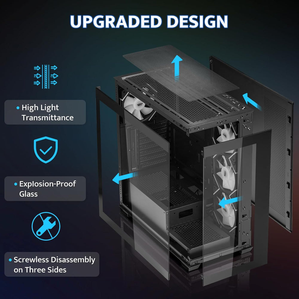 Darkflash ATX Mid-Tower PC Case, Pre-Install 4 PWM ARGB Fans Computer Case, Full View Dual Tempered Glass Gaming PC Case, Type C Port, Supports up to 360Mm Water Cooling Radiator, Black(Ds900)