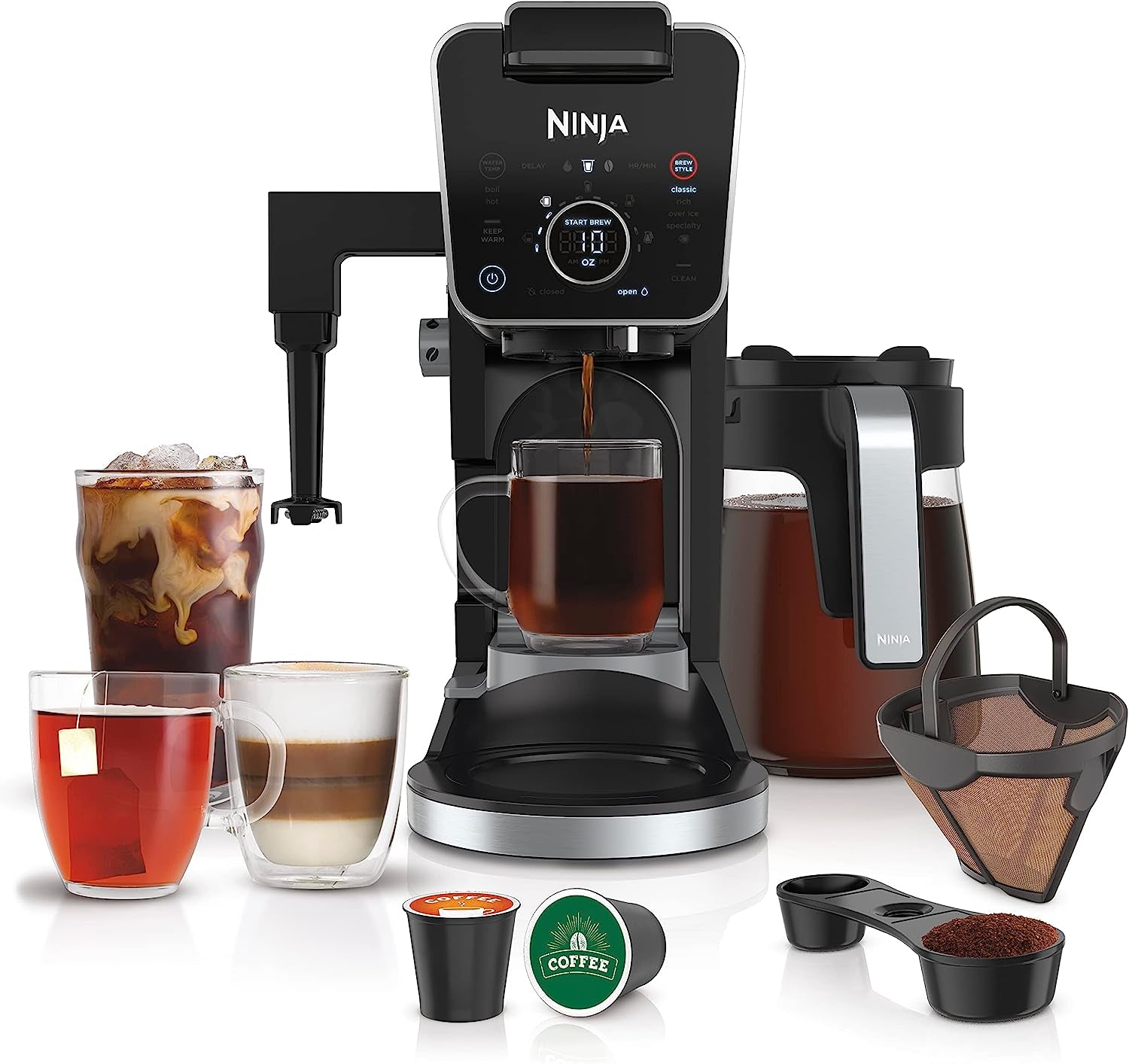 Ninja Hot and Iced Coffee Maker, Single Serve Coffee Maker and Drip Coffee Machine, Dualbrew Pro Specialty 12-Cup with K-Cup Combo, Includes Permanent Filter, CFP307