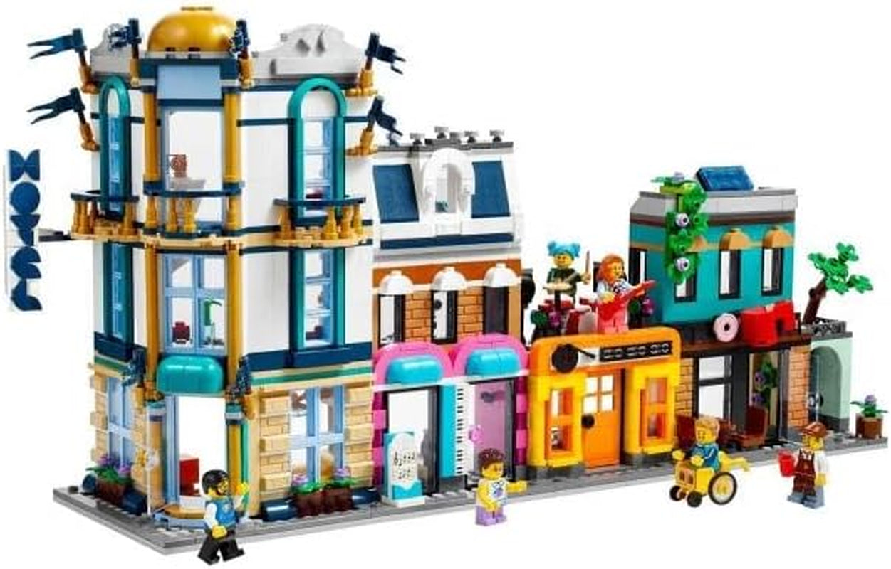 LEGO Creator Main Street 31141 Building Toy Set, 3 in 1 Features a Toy City Art Deco Building, Market Street Hotel, Café Music Store and 6 Minifigures, Endless Play Possibilities for Boys and Girls