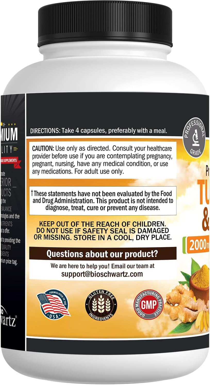 Turmeric and Ginger Supplement with Bioperine - 2000Mg High Absorption, 95% Curcuminoids - Non-Gmo, Gluten-Free Turmeric Supplement for Joint and Immune Support - 160 Capsules