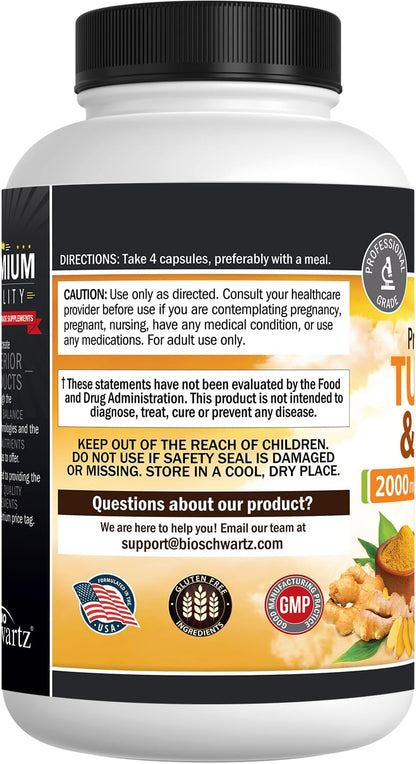 Turmeric and Ginger Supplement with Bioperine - 2000Mg High Absorption, 95% Curcuminoids - Non-Gmo, Gluten-Free Turmeric Supplement for Joint and Immune Support - 160 Capsules