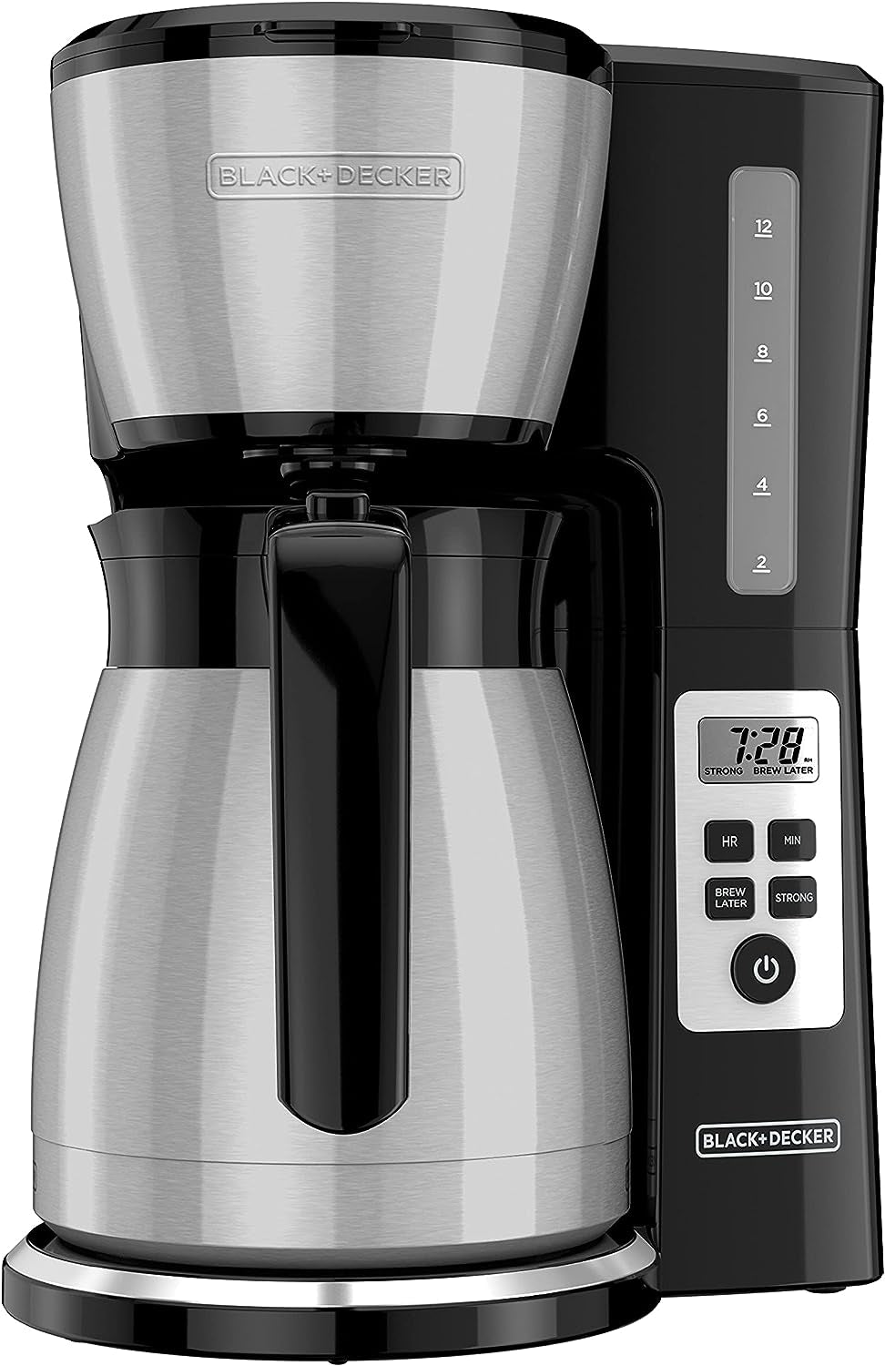 BLACK+DECKER 12 Cup Thermal Programmable Coffee Maker with Brew Strength and VORTEX Technology, Black/Steel