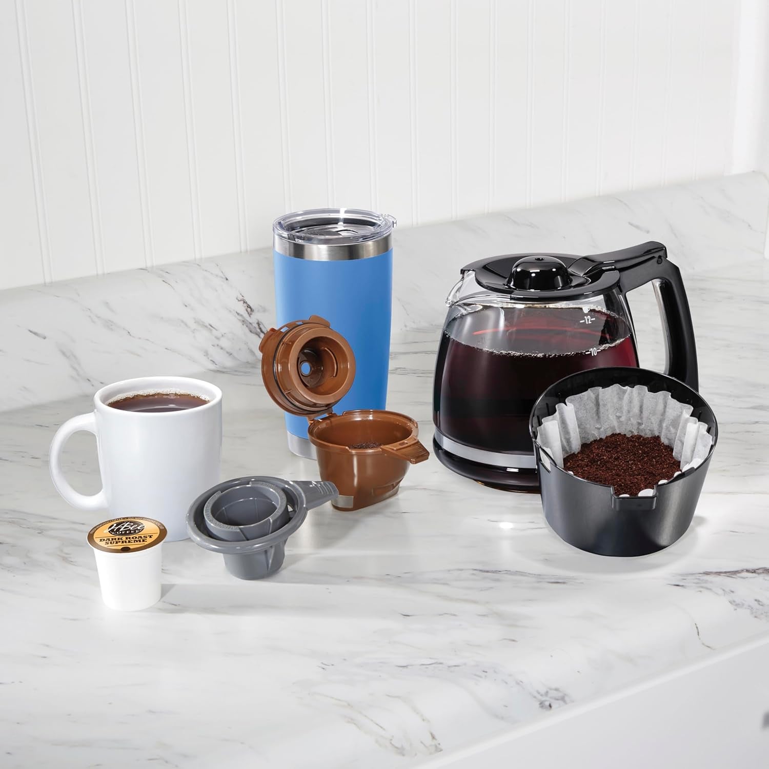 Hamilton Beach Flexbrew Trio 2-Way Coffee Maker, Compatible with K-Cup Pods or Grounds, Combo, Single Serve & Full 12C Pot, Black - Fast Brewing (49902)