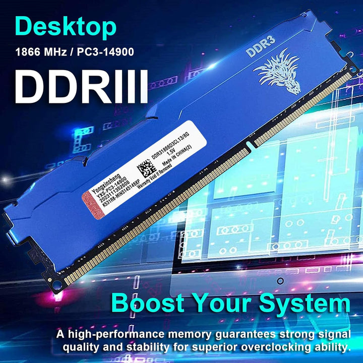 Yongxinsheng DDR3 32GB Kit (8Gbx4) Desktop RAM 1866Mhz PC3-14900 UDIMM Non-Ecc Unbuffered 1.5V 2Rx8 Dual Rank 240 Pin CL13 PC Computer Memory Upgrade Module (Blue)