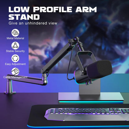 FIFINE Microphone Boom Arm, Low Profile Adjustable Stick Microphone Arm Stand with Desk Mount Clamp, Screw Adapter, Cable Management, for Podcast Streaming Gaming Studio-Bm88