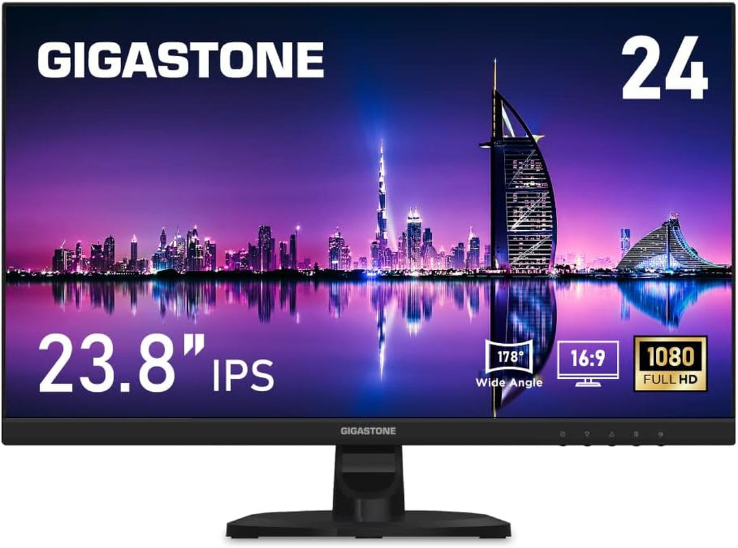 Gigastone 24 Inch IPS LED Back Light Monitor 75Hz FHD 1920 X 1080, 1080P 178° Wide View Frameless Computer Monitor 5Ms, Built-In Speakers, Eye Care Technology, Ergonomic Tilt VESA Mount, HDMI VGA