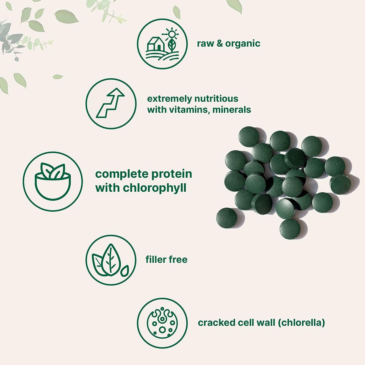 Organic Chlorella Spirulina Tablets, 3000Mg per Serving, 720 Counts, 4 Months Supply, 50/50 Blend Superfood, No Filler, No Additives, Cracked Cell Wall, Rich in Vegan Protein & Chlorophyll