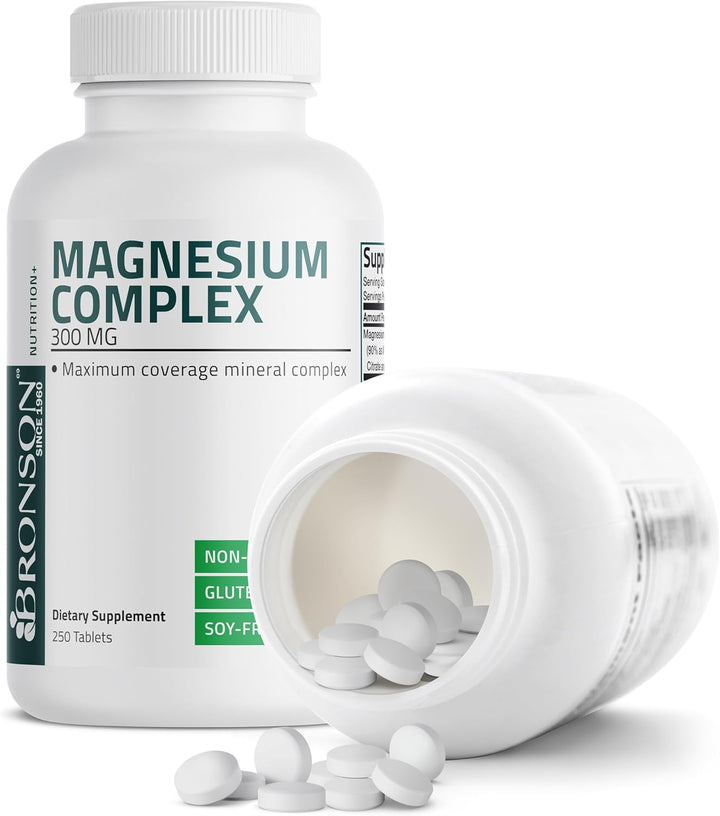 Triple Magnesium Complex Maximum Coverage 300 Mg Magnesium Oxide Magnesium Citrate Magnesium Carbonate, Non-Gmo Formula, 250 Tablets