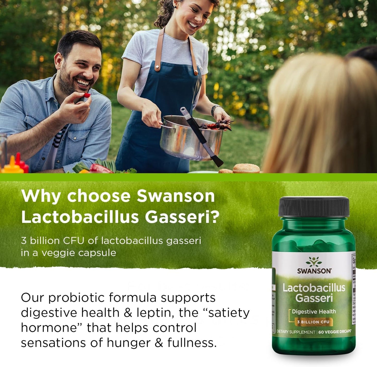 Swanson Lactobacillus Gasseri - Probiotic Supplement Supporting Digestive Health with 3 Billion CFU - Design-Release Satiety & Fat Metabolism Support - (60 Veggie Capsules)