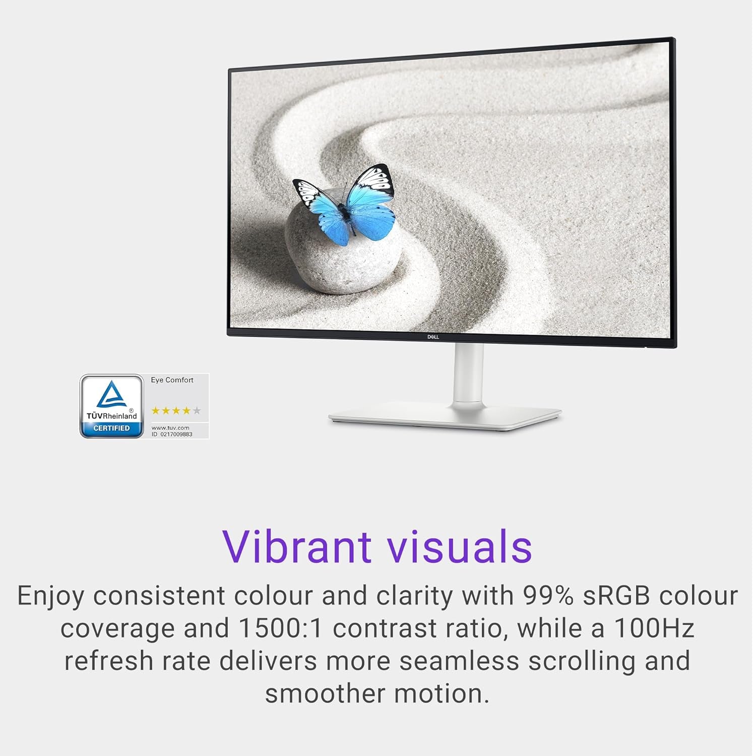 Dell S2725HS 27 Inch Monitor, FHD (1920X1080) Display, 100Hz Refresh Rate, 1500:1 Contrast Ratio, TÜV Rheinland Eye Comfort 4 Star, Integrated 2X5W Speaker, Height/Tilt/Swivel/Pivot- Ash White Color