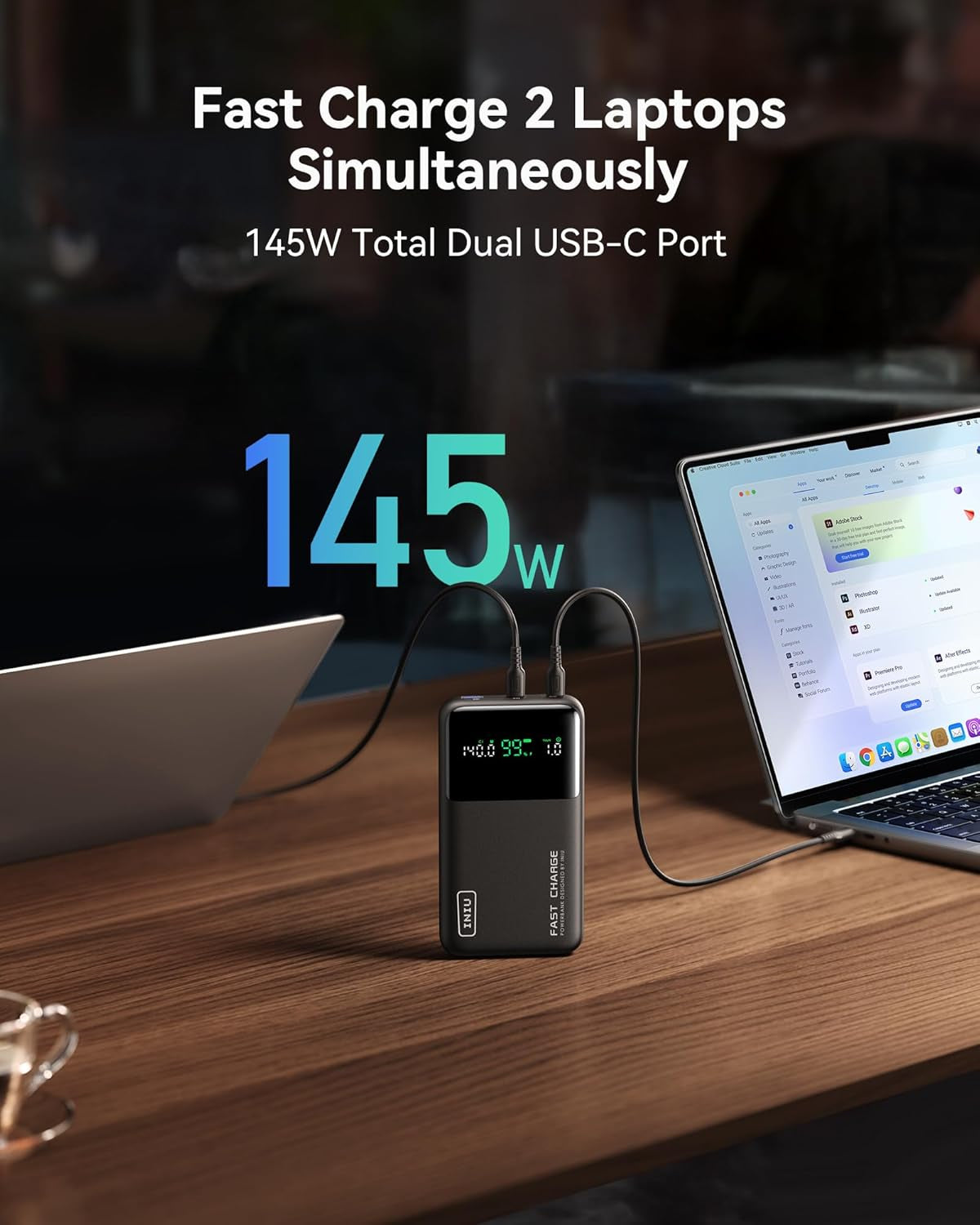 INIU 140W Power Bank, Compact 25000Mah High Capacity Laptop Portable Charger, USB C In&Out Tablet Powerbank, Smart Digital Display Phone Charger for Iphone 16 15, Samsung, Ipad, Macbook, Laptop Etc.