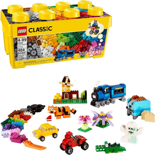 LEGO Classic Medium Creative Brick Box 10696 Building Toy Set - Featuring Storage, Includes Train, Car, and a Tiger Figure, and Playset for Kids, Boys, and Girls Ages 4-99