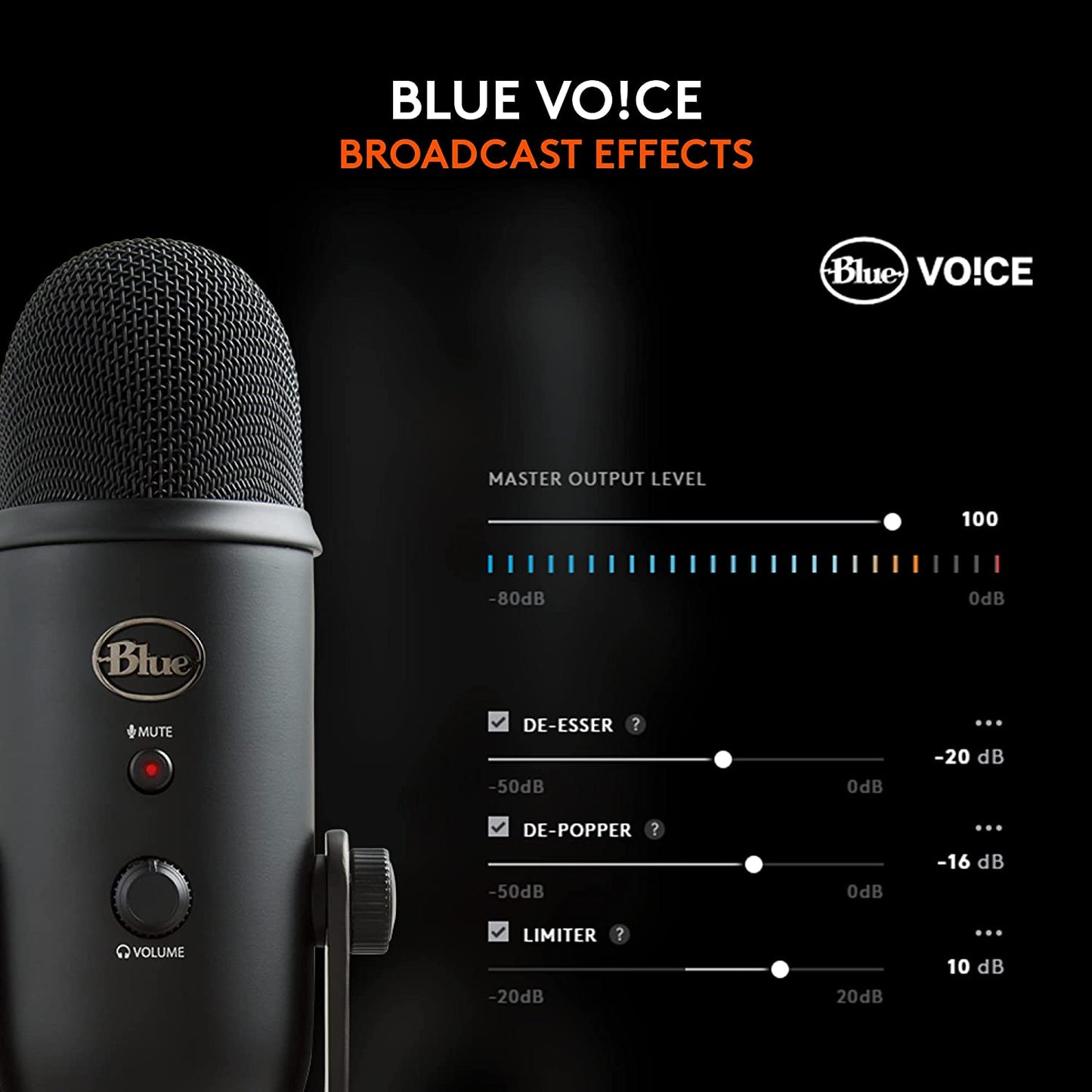 Logitech for Creators Blue Yeti USB Microphone for Gaming, Streaming, Podcasting, Twitch, Youtube, Discord, Recording for PC and Mac, 4 Polar Patterns, Studio Quality Sound, Plug & Play-Blackout
