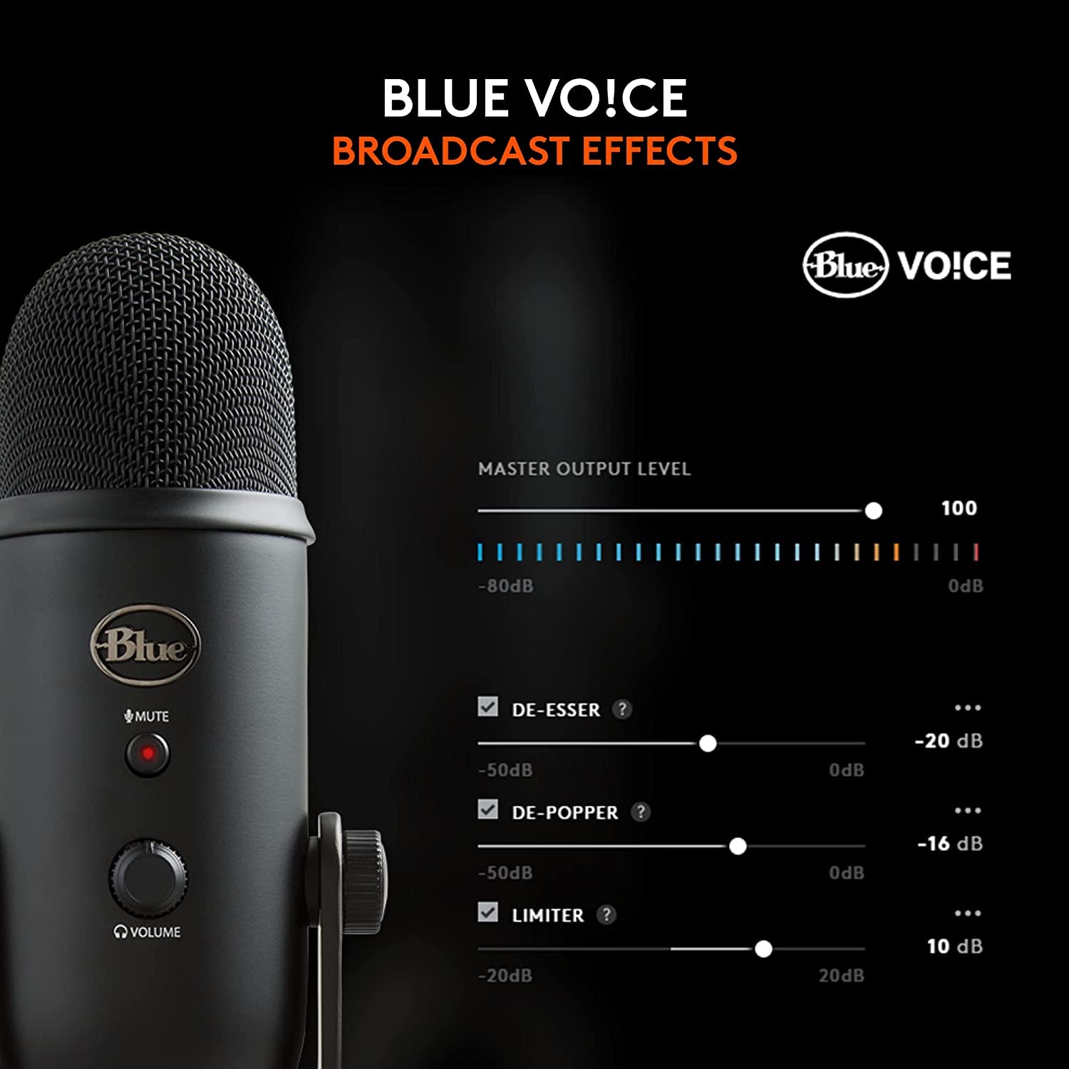 Logitech for Creators Blue Yeti USB Microphone for Gaming, Streaming, Podcasting, Twitch, Youtube, Discord, Recording for PC and Mac, 4 Polar Patterns, Studio Quality Sound, Plug & Play-Blackout