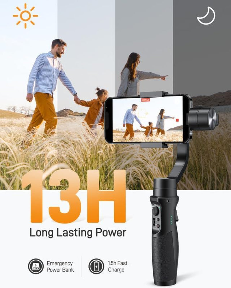 Hohem Isteady Mobile plus Gimbal Stabilizer for Smartphone, 3-Axis Phone Gimbal for Android and Iphone 15,14,13,12 PRO, Stabilizer for Video Recording with Ultra-Wide-Angle Mode, 600° Inception